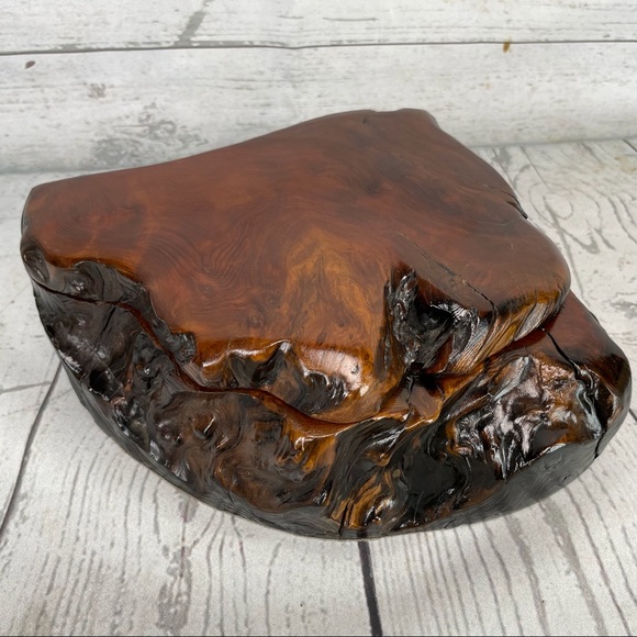 Burl Wood Box Live Edge Hand Carved Lined Jewelry